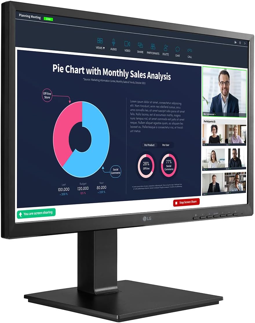 LG Electronics LG 24BP75CP-B 24 Inch Professional PC Screen - IPS Panel FHD (1920x1080), 5ms GtG 75Hz, Stand with Multiple Settings, Speakers, Webcam (2MP) and Built-in Microphone, USB-C (65W)