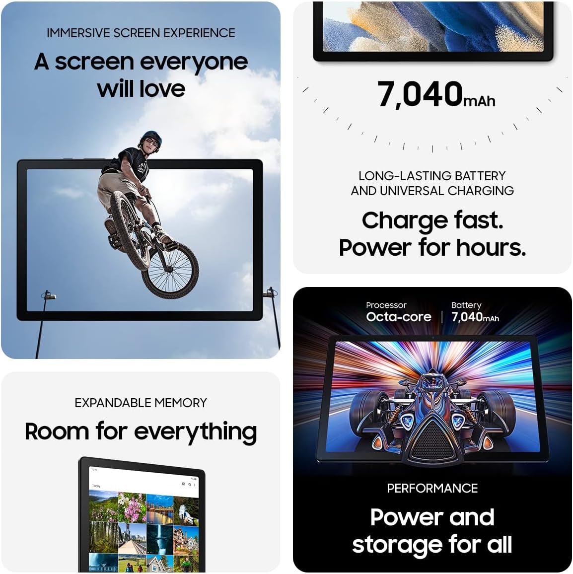 SAMSUNG Galaxy Tab A8 10.5” 32GB Android Tablet, LCD Screen, Kids Content, Smart Switch, Expandable Memory, Long Lasting Battery, Fast Charging, US Version, 2022, Silver, Amazon Exclusive