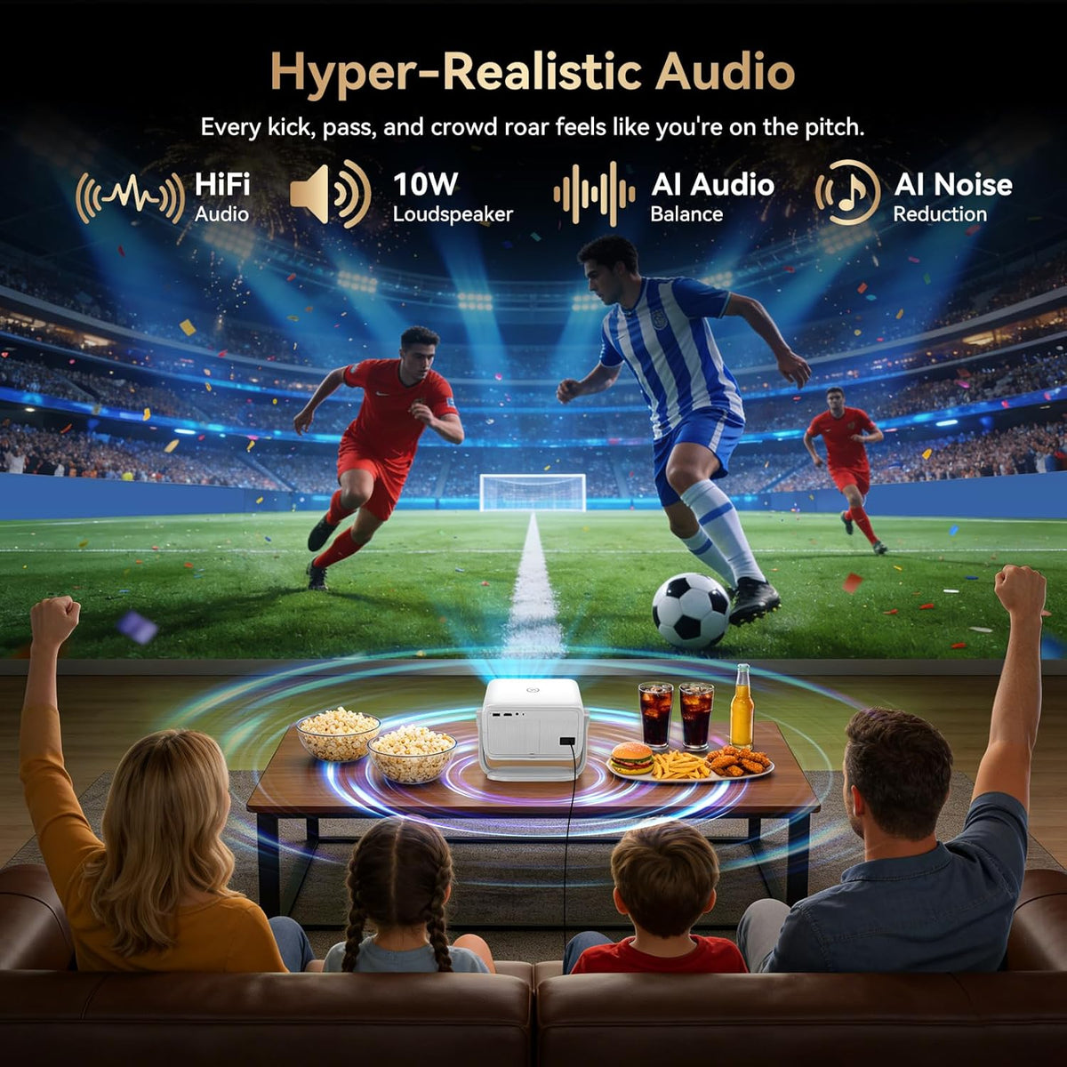 【Officially-Licensed APP & 4k Support】Smart Projector with 5G WiFi and Bluetooth with Auto Focus & Keystone, Native 1080P Outdoor Movie Projector Bedroom/Home/Celling