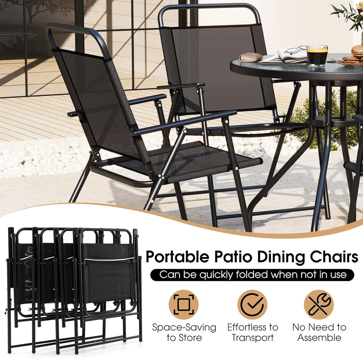 Giantex 6 Pieces Patio Dining Set, Folding Patio Chairs Set of 4, Tempered Glass Umbrella Table with Hole, Patio Table and Chairs for Lawn, Deck, Poolside, Backyard (Grey)