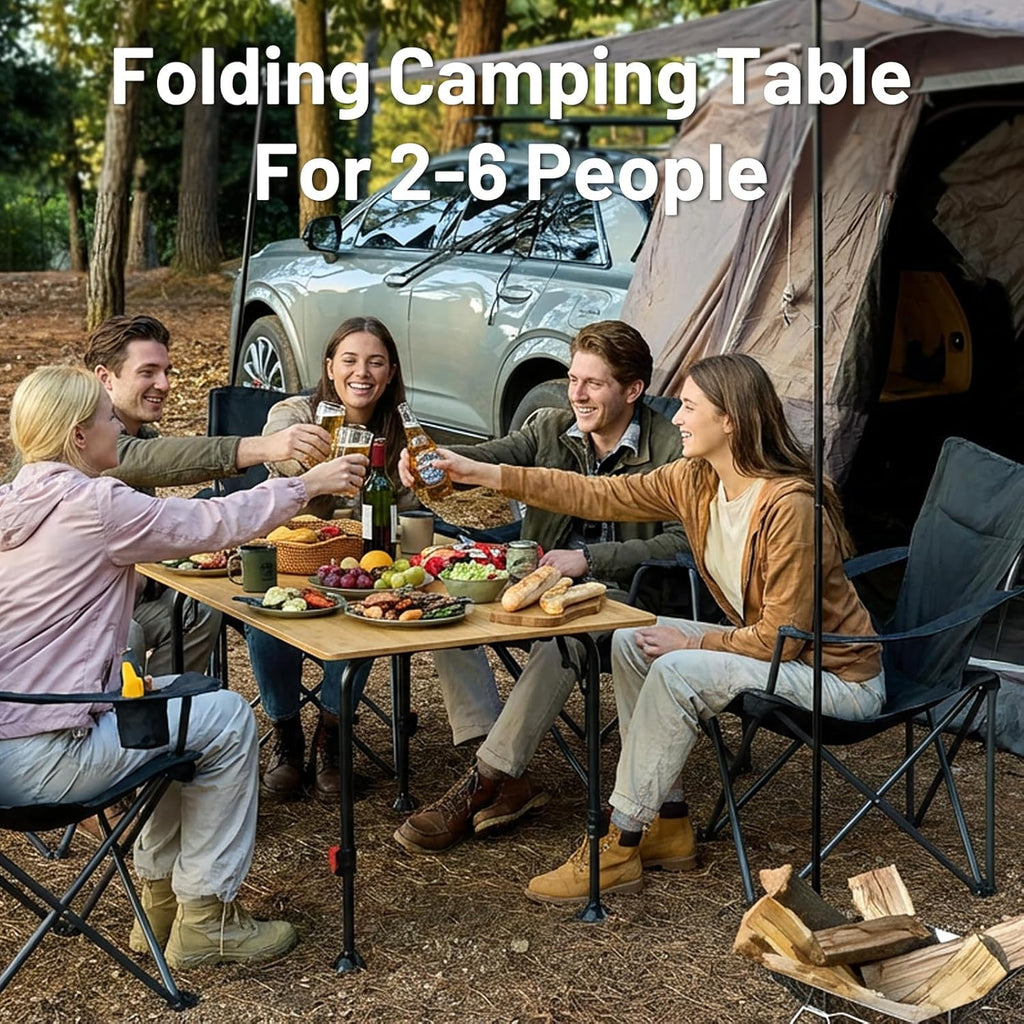 TIMBER RIDGE Bamboo Folding Camping Table, Portable RV Picnic Table with Adjustable Height (18.5"-26.5") & Aluminum Frame, Heavy Duty 220LBS Outdoor Dining for Tailgate Patio, Carry Bag Included