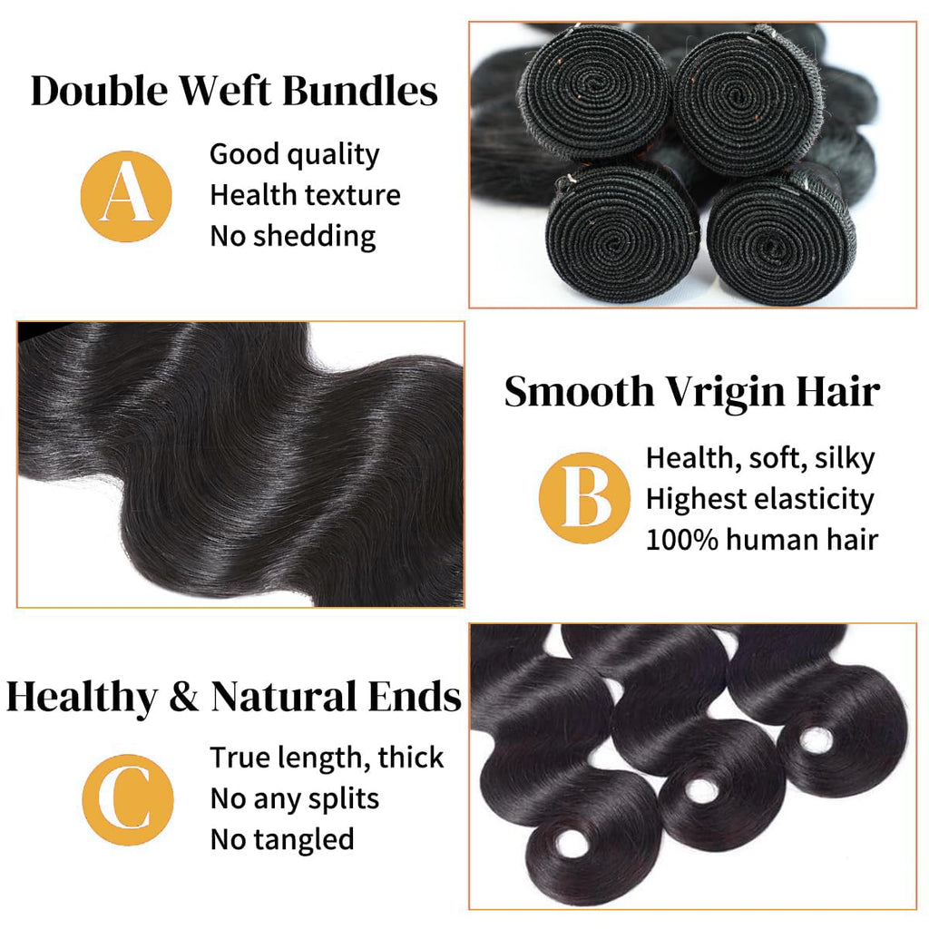 12A Human Hair Bundles with Closure 18 20 22 24+16 Inch Brazilian Body Wave 4 Bundles Human Hair with 5x5 HD Lace Closure Unprocessed Virgin Human Hair Natural Black