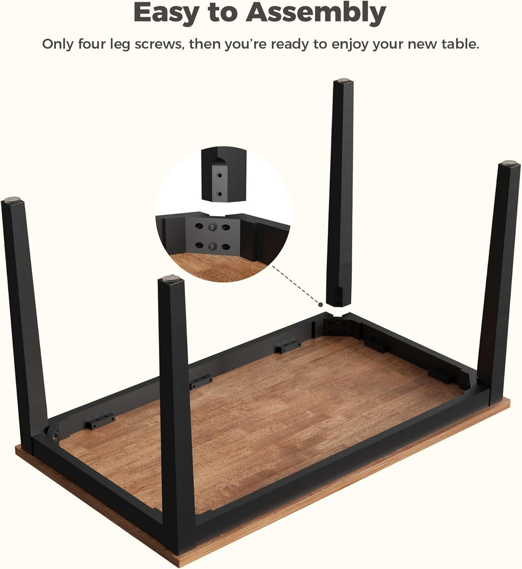 IRONCK Solid Wood Dining Table for 4, 45 Inch Rectangular Kitchen Table with Solid Wood Legs, Easy Assembly, Modern Dinner Table for Dining Room, Kitchen, Living Room (Only Table)