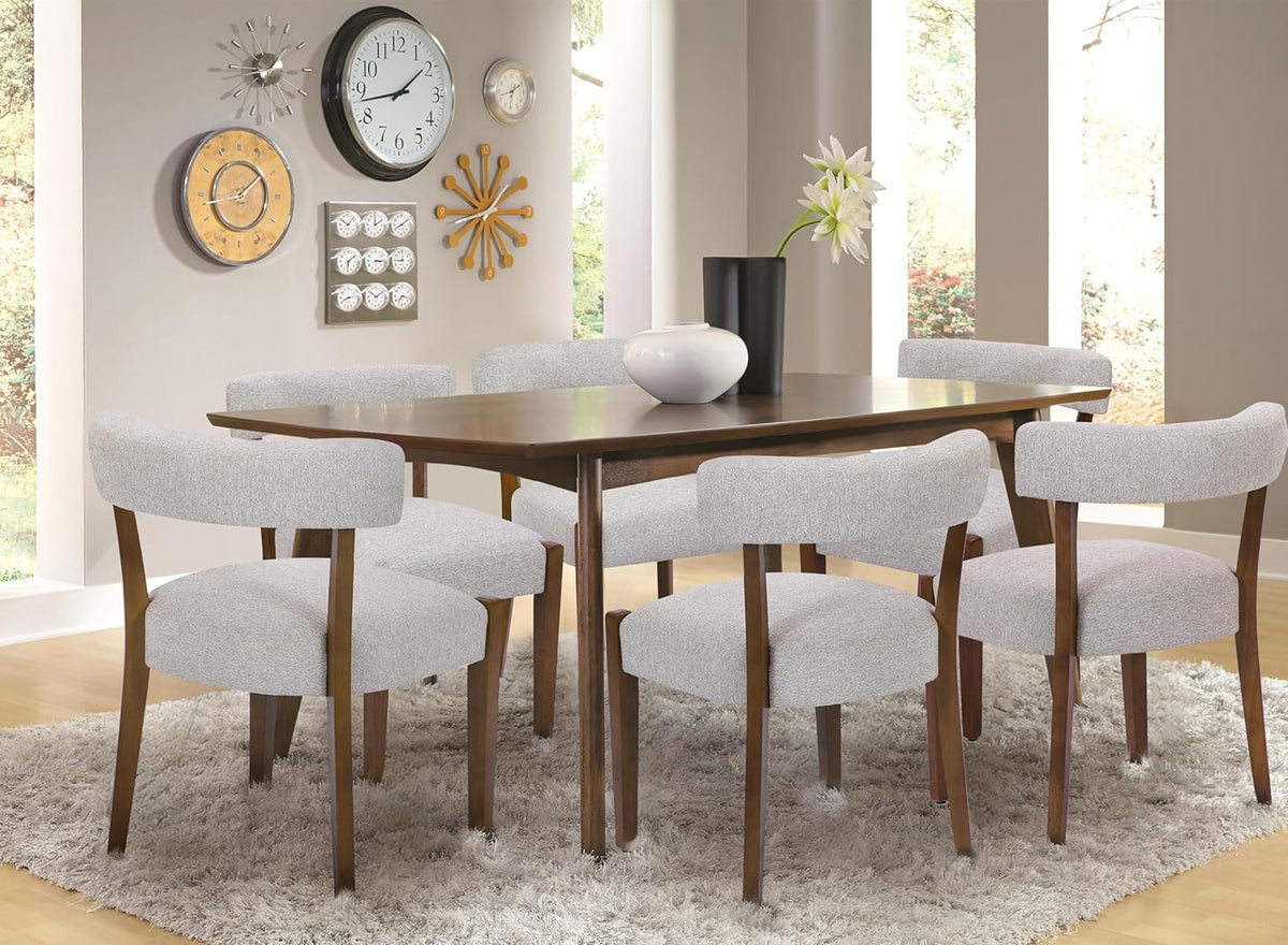 RNKSFX Modern Dining Chairs Set of 8, Walnut Upholstered Kitchen & Dining Room Chairs, Mid Century Modern Wooden Dining Chairs Oversized Sturdy Rounded Chairs Curved Back, Beige Fabric