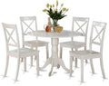East West Furniture DLBO5-WHI-W 5 Piece Kitchen Table Set for 4 Includes a Round Dining Room Table with Dropleaf and 4 Solid Wood Seat Chairs, 42x42 Inch, Linen White