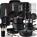 CAROTE 44pcs Nonstick Kitchen Titanium Cookware Sets, Nonstick Pots and Pans, Induction Cookware Set Kitchen Cooking Sets, Non Stick w/Frying Pan,Black