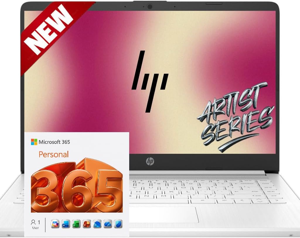 HP Ultrabook Laptop with Copilot AI • 2026 Edition • 16GB RAM • Microsoft 365 Included • Latest Intel CPU • 64GB SSD • Windows 11 • Thin & Portable • w/o Mouse • 14" HD Display • Essential Laptop