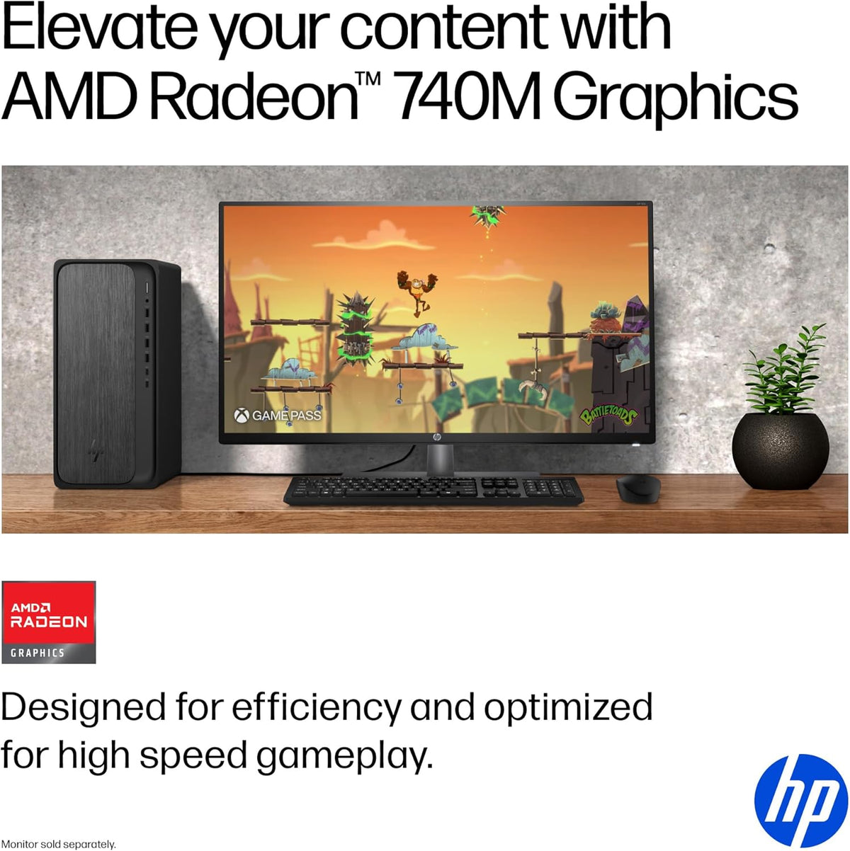 HP OmniDesk Desktop PC, AMD Ryzen 5 8500G, 8 GB RAM, 512 GB SSD, AMD Radeon 740M Graphics, Windows 11 Home, Microsoft Copilot, Gray Wood, M02-0310 (2025)