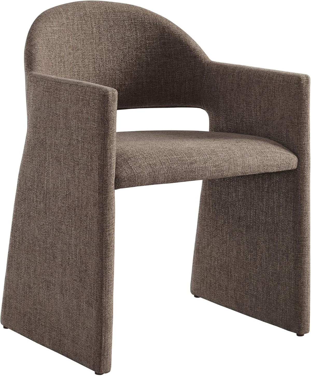 Modway Talia Upholstered Fabric Dining Armchair in Mocha - Modern Curved Dining Chair with Open-Back - Living Room Barrel Lounge Chair - Single Upholstered Accent Chair with Arms
