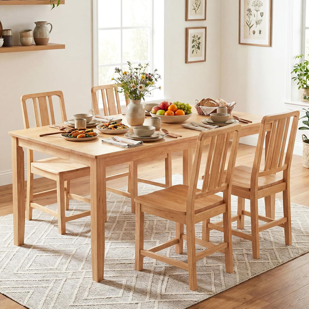 Giantex Wood Dining Chairs Set of 2, Rubber Wood Kitchen Chairs with Hollowed Backrest, Natural Dining Room Chair, Wooden Side Chairs for Living Room Restaurant