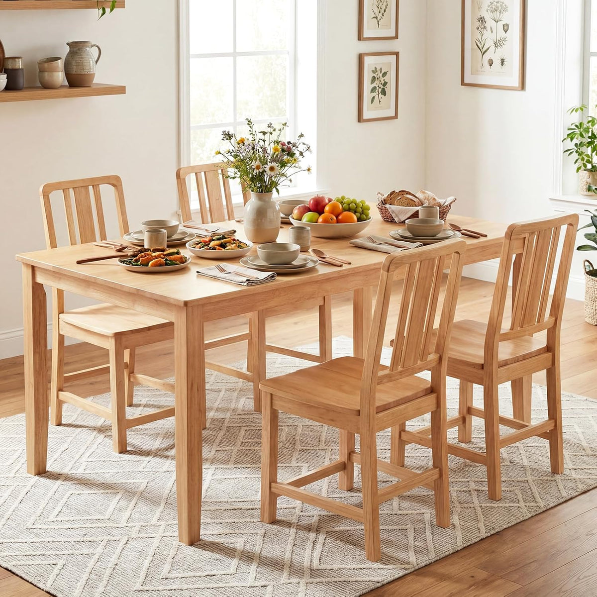Giantex Wood Dining Chairs Set of 2, Rubber Wood Kitchen Chairs with Hollowed Backrest, Natural Dining Room Chair, Wooden Side Chairs for Living Room Restaurant