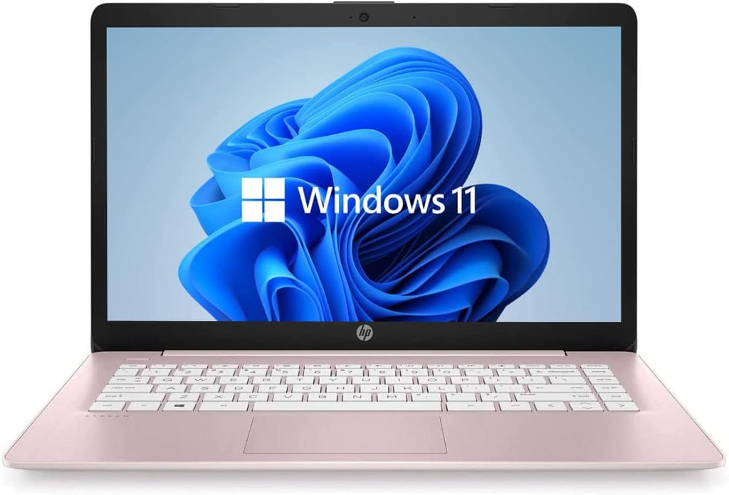 HP 14" HD Laptop, Windows 11, Intel Celeron Dual-Core Processor Up to 2.60GHz, 4GB RAM, 64GB SSD, Webcam, Dale Pink (Renewed)