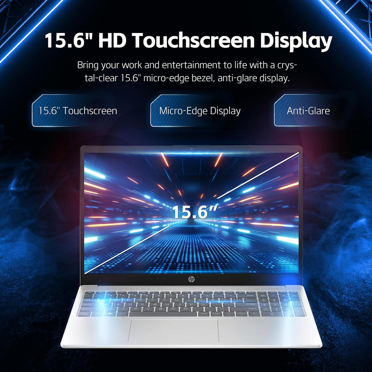 HP 15.6" Touchscreen Laptop, Intel Core i5 Processor, 16GB RAM, 512GB SSD, Numeric Keypad, Bluetooth, Wi-Fi, Long Battery Life, Windows 11 Home, Alpacatec Accessories, Silver