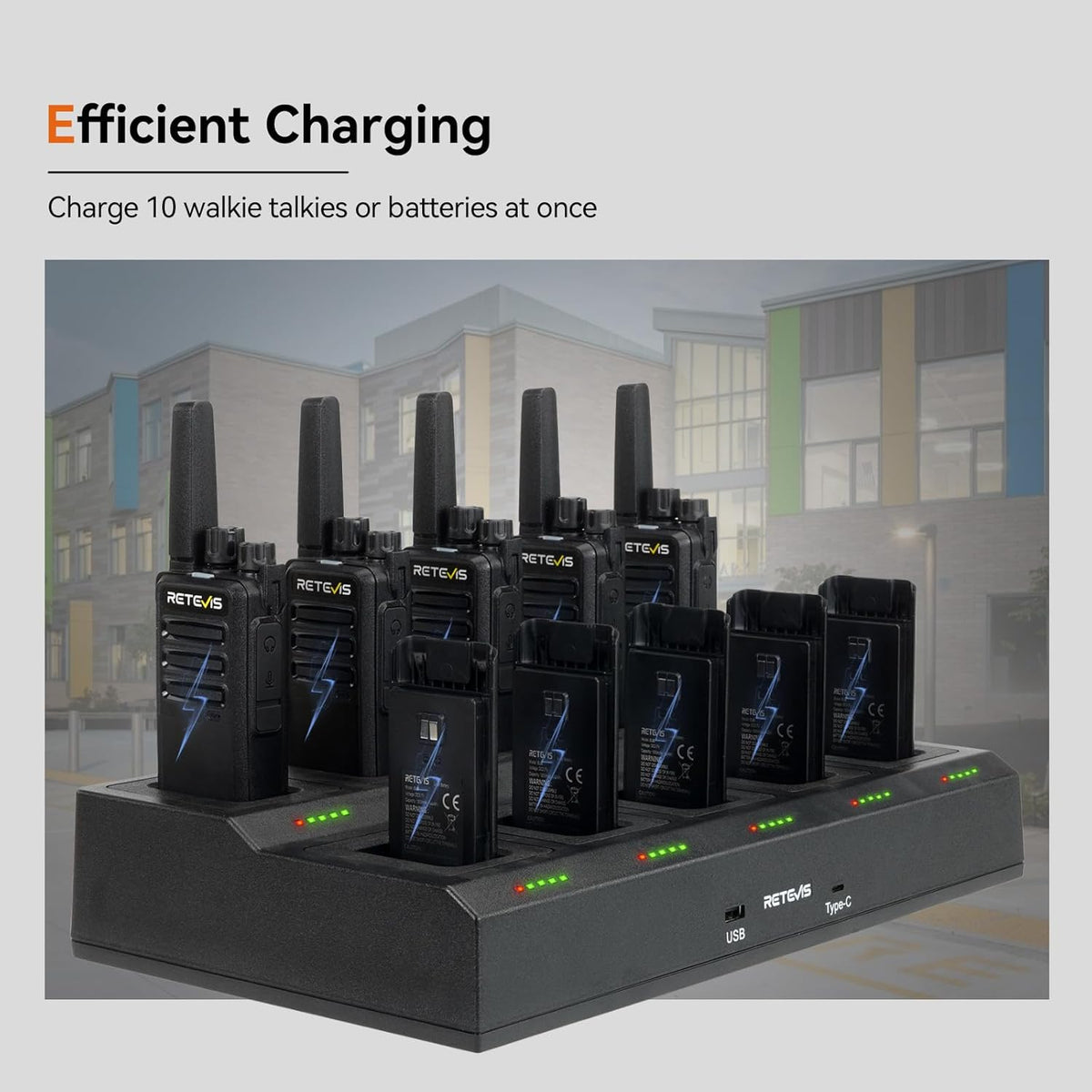 Retevis RT68 2 Way Radio, Long Range Walkie Talkies for Adults (10 Pack) with 10 Multi Way Charger, Easier Securer Charging, 1200mAh, Compact Handheld Two Way Radios Rechargeable for Industry