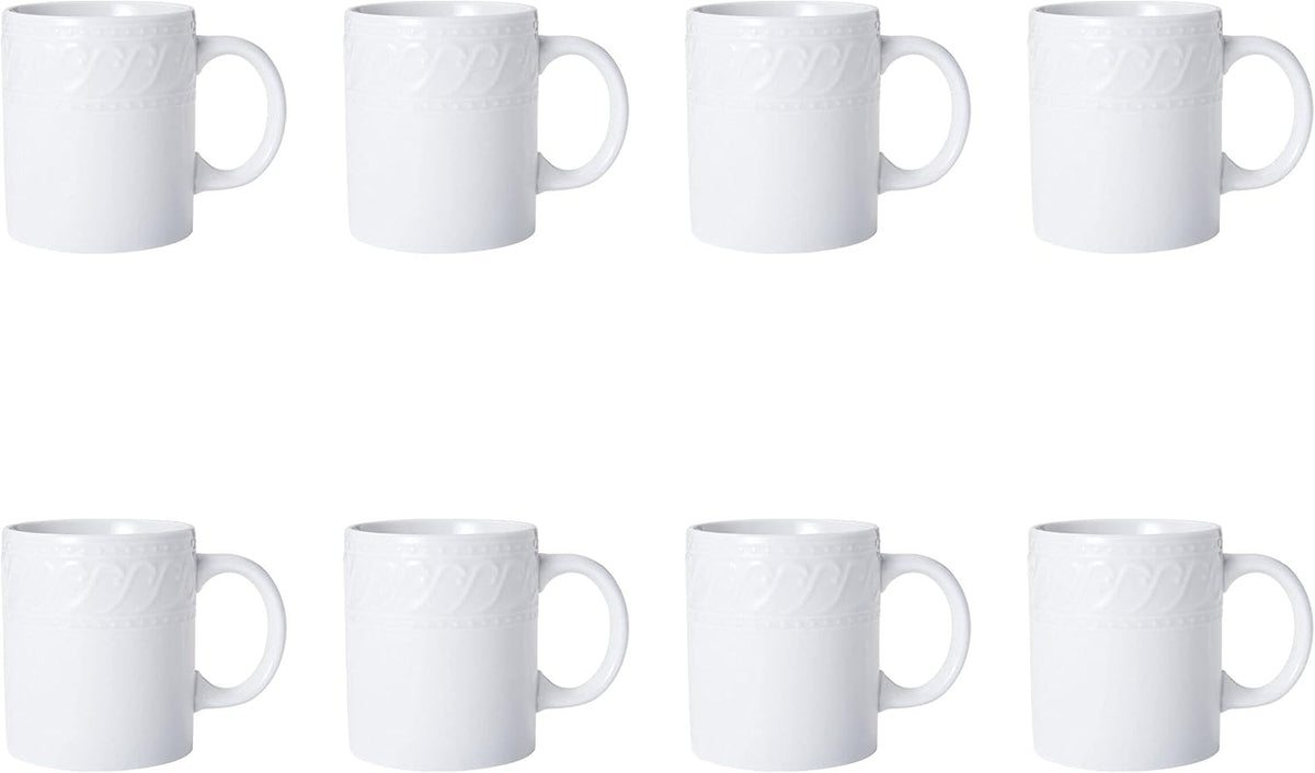 Pfaltzgraff Sylvia 32-Piece White Dinnerware Set, Service for 8, Durable Stoneware Plates, Bowls, and Mugs, Microwave and Dishwasher Safe