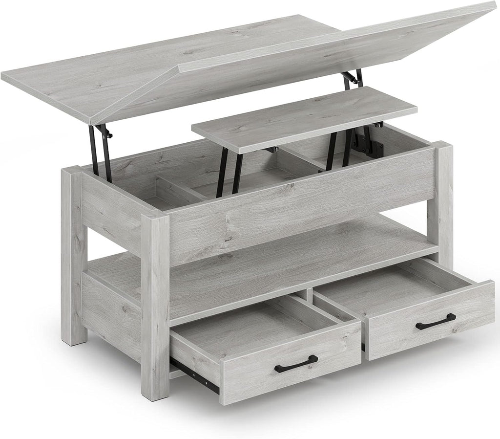 Rolanstar Coffee Table Lift Top, Multi-Function Convertible Coffee Table with Drawers and Hidden Compartment, Converts to Dining Table for Living Room, Home Office,Grey