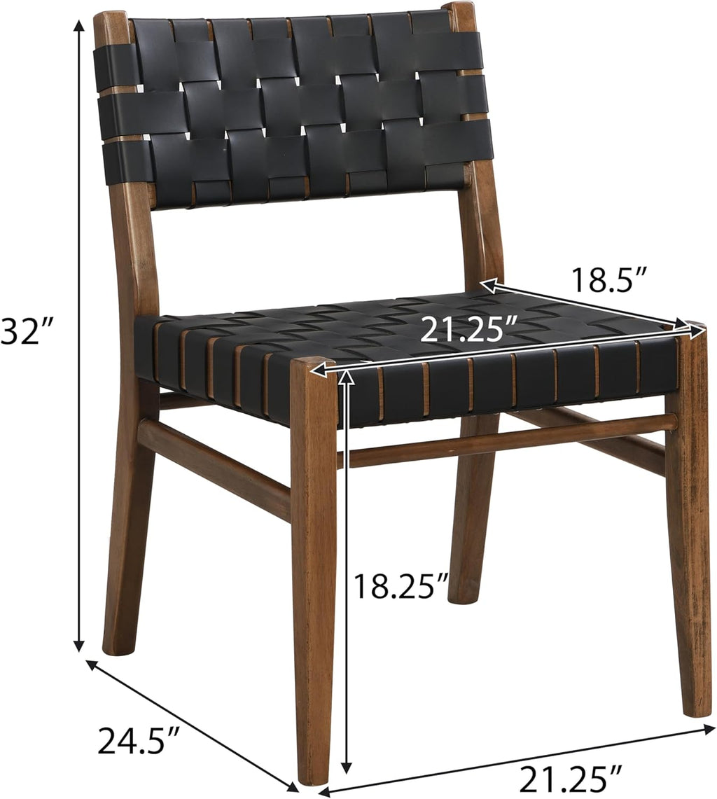 Christopher Knight Home Set of 2 Indoor Rubberwood Frame Armless Dining Chairs, Seating and Backrest with Rope Weave by PU/Faux Leather, for Dining Room Kitchen, Restaurant, Party, Walnut and Black