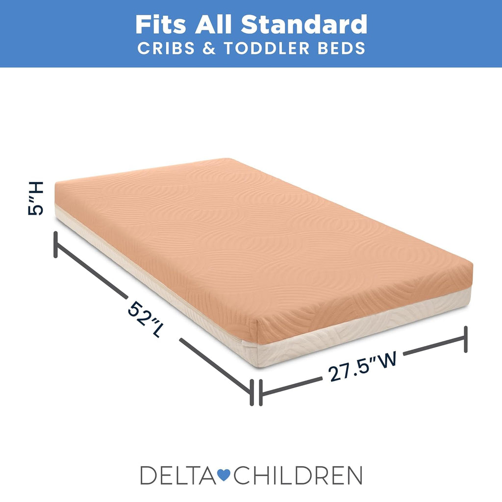Delta Children Summer Breeze Mattress - Breathable Baby Crib & Toddler Mattress with Cloud Core - Machine Washable Cover - GREENGUARD Gold – Waterproof - Sustainably Sourced Core, Apricot/White