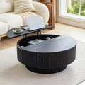 33" Round Coffee Table with Lift-Top & Flip-Top Storage, Modern Accent Fluted Coffee Tables with Metal Frame, Wooden Circle Center Table for Living Room Small Space Apartment Office (Black)