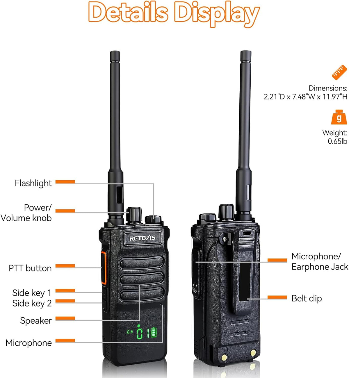 Retevis RT86 2 Way Radio Long Range with Earpiece,Professional Radio Walkie Talkies,Commercial Work Radio Bulk,Heavy Duty Two Way Radio Rechargeable 2600mAh,for Industry Construction Warehouse(10Pack)