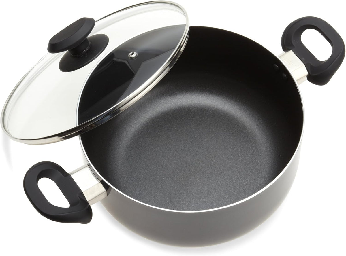 Ecolution Elements 8 Piece Nonstick Cookware Set, PFOA Free, Tempered Glass Steam Vented Lids, Grey