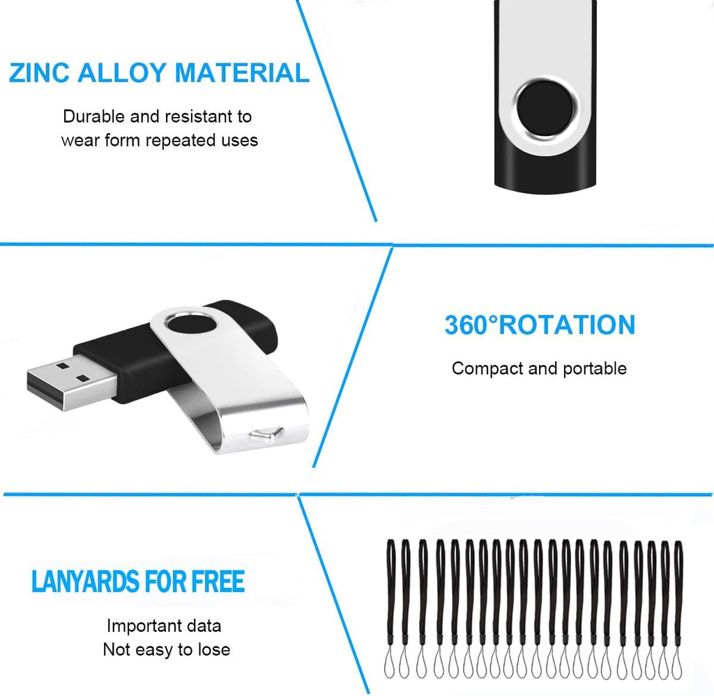 EASTBULL 50PCS 2GB Bulk Flash Drives USB 2.0 2GB Flash Drives Pack Thumb Drives Bulk Swivel Bulk USB Drives, Black