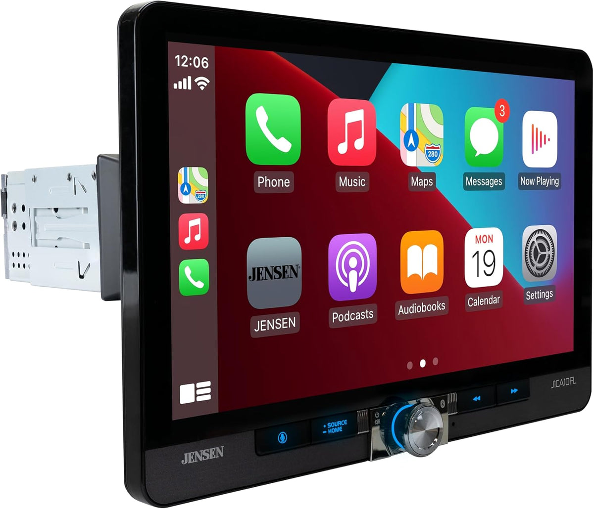 JENSEN J1CA10FL 10.1-inch Certified Apple CarPlay Android Auto Wired or Wireless | Single DIN & Double DIN Touchscreen Car Stereo Radio | Bluetooth | Front & Rear Camera Inputs | USB Playback & Charge