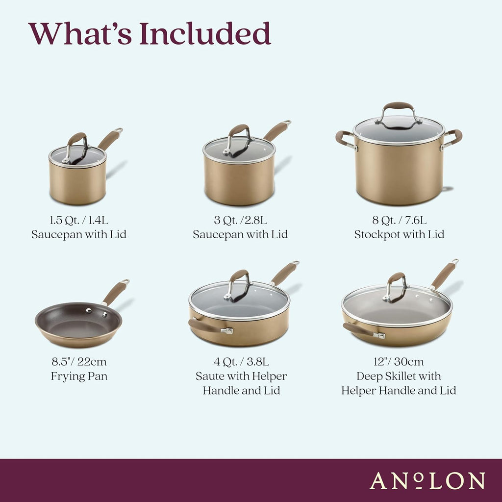 Anolon Advanced Home Hard-Anodized Nonstick 11-Piece Cookware Set (Bronze)