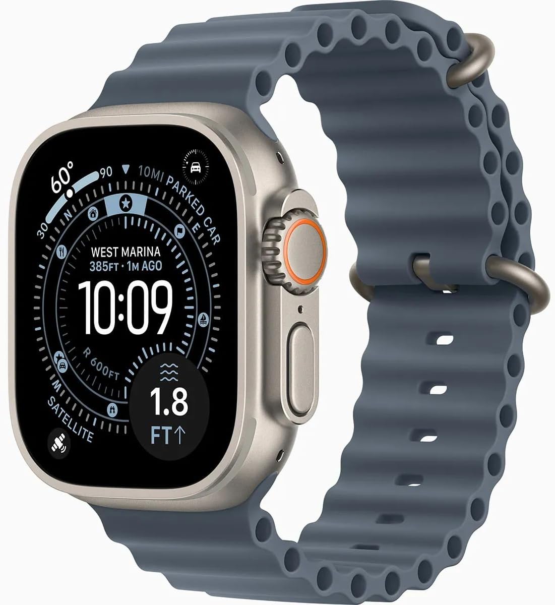 Apple Watch Ultra 3 GPS + Cellular, 49mm Natural Titanium Case with Anchor Blue Ocean Band (Renewed)