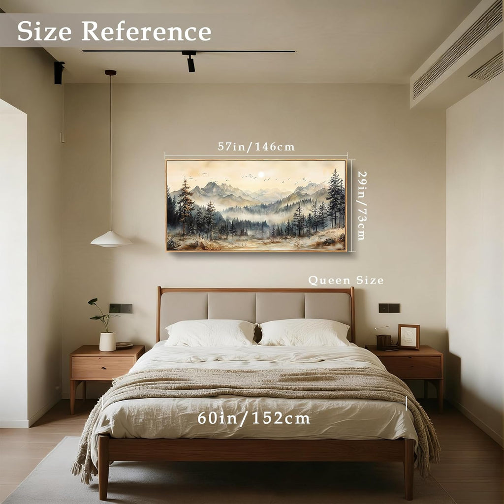 imjiayu Mountain Wall Decor, Oversized Wall Art, Large Framed Wall Art, Neutral Landscape Canvas Prints, Peaks Trees Rustic Pictures for Living Room Bedroom Dining Room Office Decoration 29"x57"