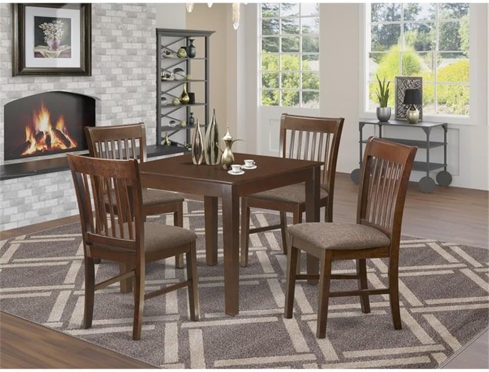 East West Furniture OXNO5-MAH-C 5 Piece Dining Set Includes a Square Solid Wood Table and 4 Linen Fabric Kitchen Room Chairs, 36x36 Inch, Mahogany