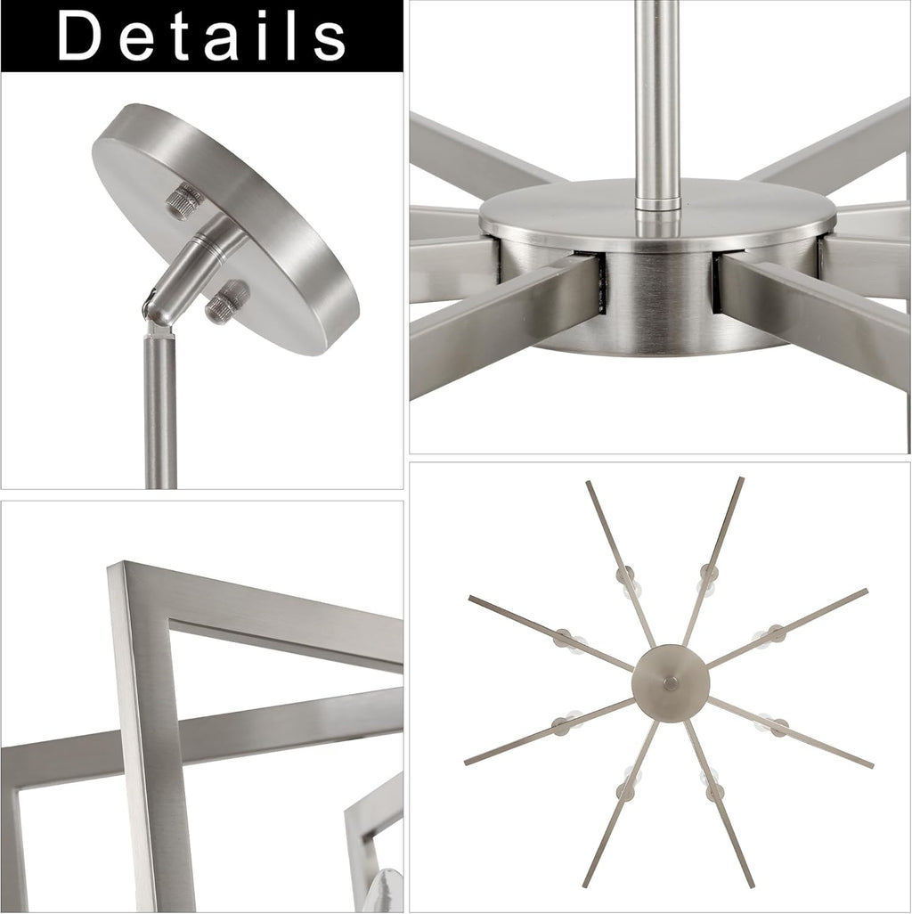 Sigaitwei 8-Light Large Brushed Nickel Chandeliers for Dining Room .Modern Industrial Pendant Lights Kitchen Island .Farmhouse Entryway Light Fixtures .Metal Geometric Chandelier for Living Room