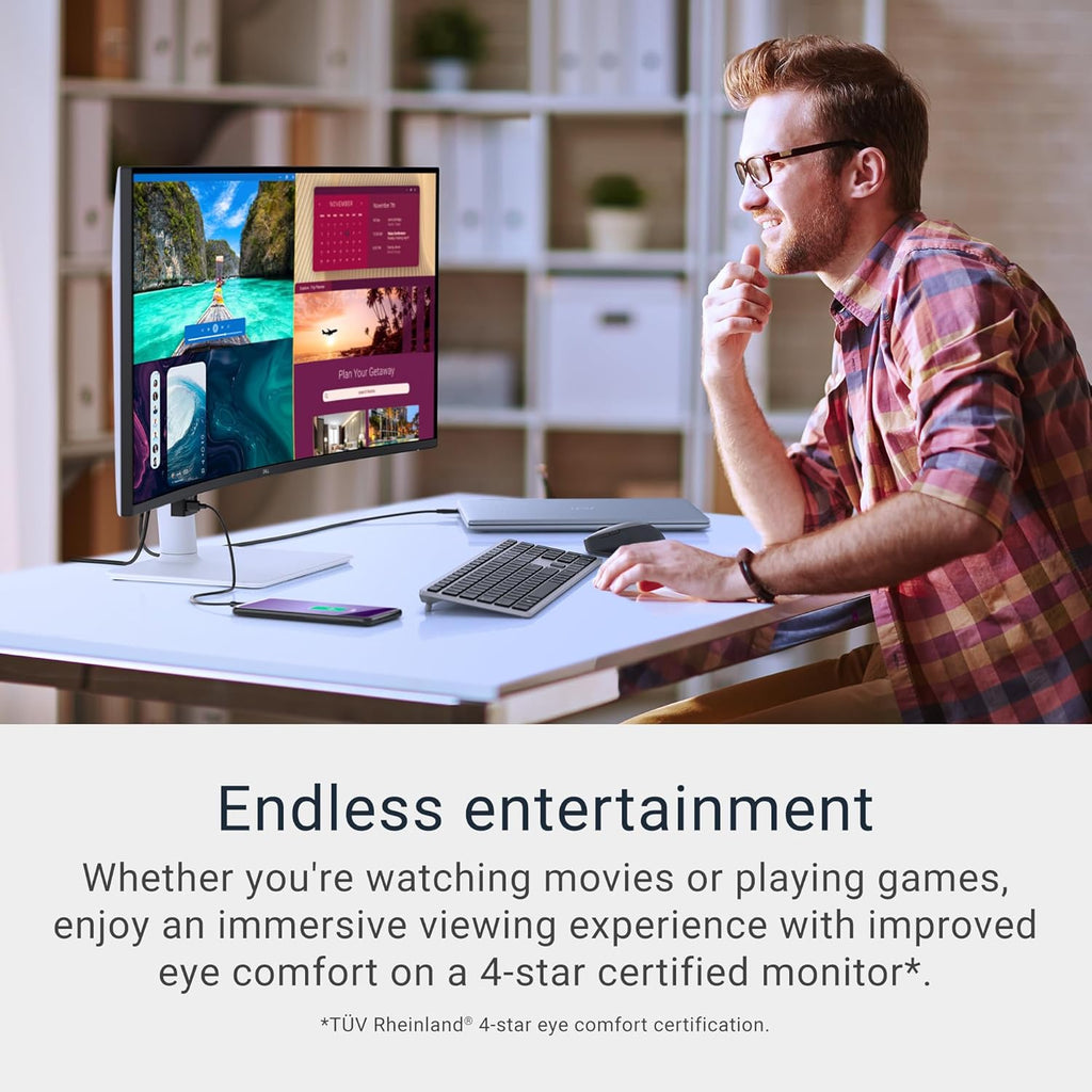 Dell 34 Plus USB-C Curved Monitor - S3425DW - 34-inch (3440 x 1440) up to 120 Hz 21:9 Display, VA Panel, AMD FreeSync Premium, 99% sRGB, 95% DCI-P3, Integrated Speakers, 3000:1 Contrast Ratio