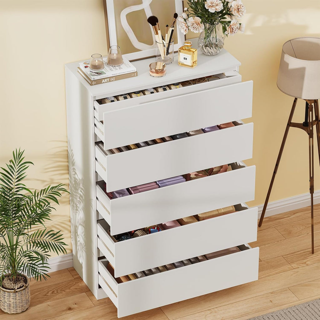 Dresser for Bedroom with 6 Drawers, 38.5" H Modern Chest of Drawers with Hidden Drawer, Wood Storage Dresser, Storage Organizer for Living Room, Closet, Hallway, White
