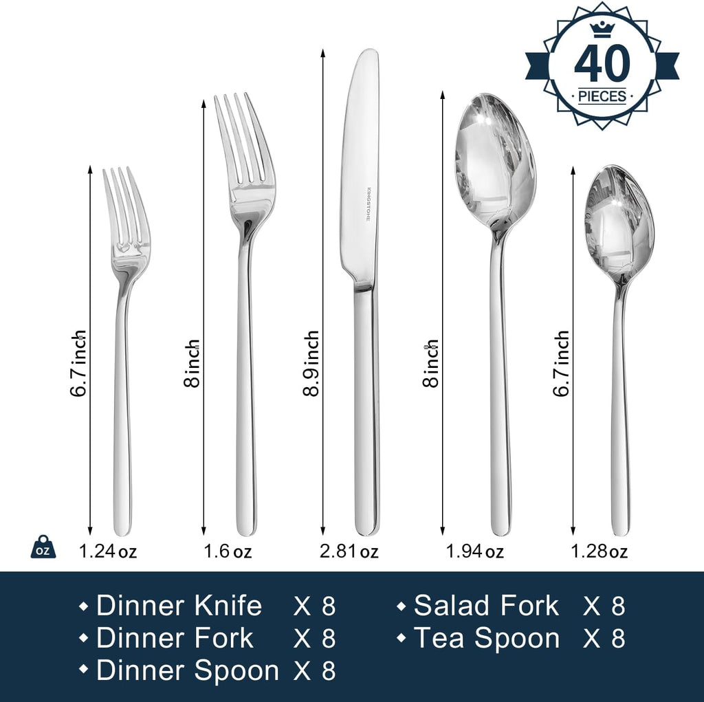 KINGSTONE 24-Piece Bone China Dinnerware Set with 40-Piece flatware, Ivory White Lightweight Porcelain Service for 8, for Family Dining, Restaurants, Gifting, Microwave and Dishwasher Safe
