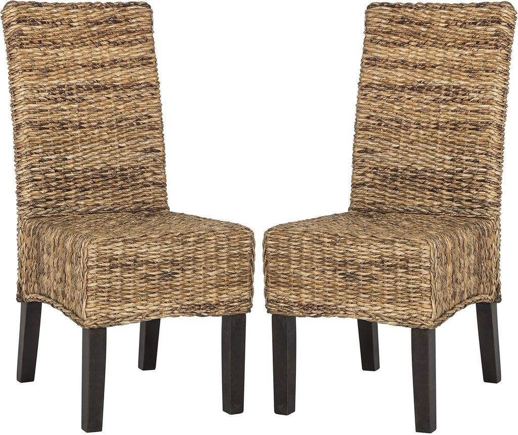 SAFAVIEH Home Collection Avita Natural Rattan & Abaca Wicker Dining Chair Set of 2, Coastal Woven Dining Chairs with Pine Wood Legs, 18-Inch Seat Height (SEA8012A-SET2)