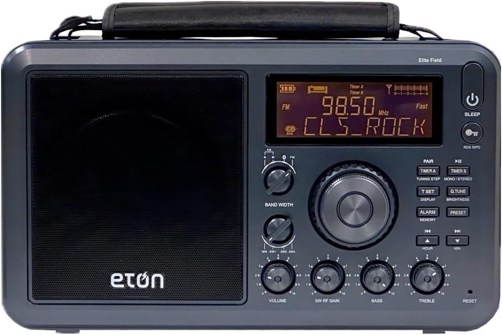 Eton Elite Field Radio with AM/FM, Shortwave, RDS, Bluetooth, Digital Tuning, Treble/Bass Control, 50 Memory Stations, External Antenna, Rich LCD Display, Retro Tabletop Design
