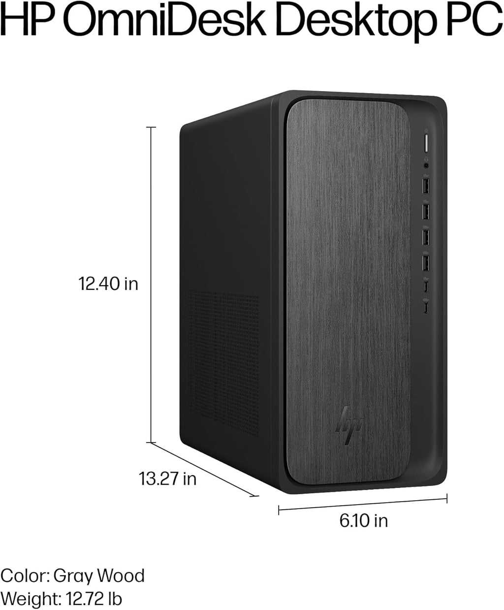 HP OmniDesk Desktop PC, AMD Ryzen 5 8500G, 8 GB RAM, 512 GB SSD, AMD Radeon 740M Graphics, Windows 11 Home, Microsoft Copilot, Gray Wood, M02-0310 (2025)