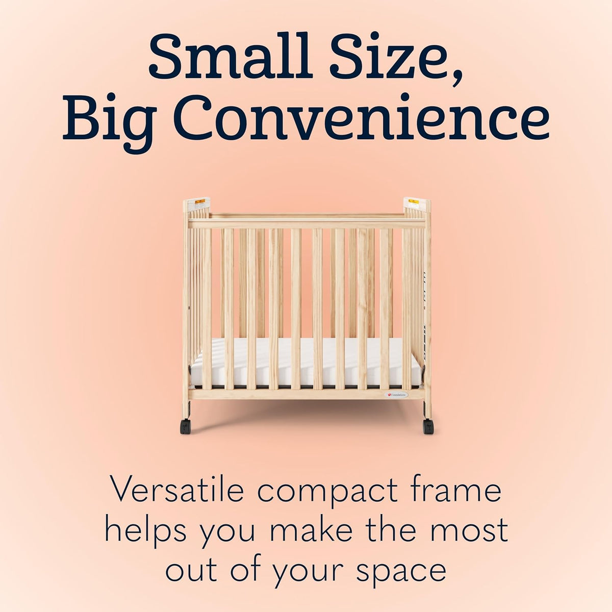 Foundations SafetyCraft Compact Slatted Daycare Crib, Durable Wood Construction, Non-Marking Casters (2 Locking), Includes 3” InfaPure Foam Mattress, Natural