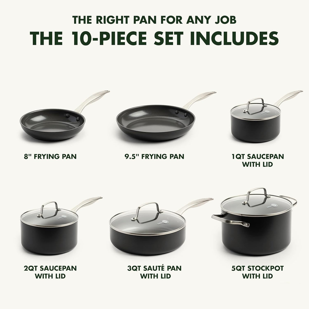 GreenPan Canterbury 10 Piece Cookware Pot and Pans Set, Hard Anodized PFAS-Free Healthy Ceramic Nonstick, Stainless Steel Handles, Versatile Cooking Essentials, Dishwasher & Oven Safe, Clay