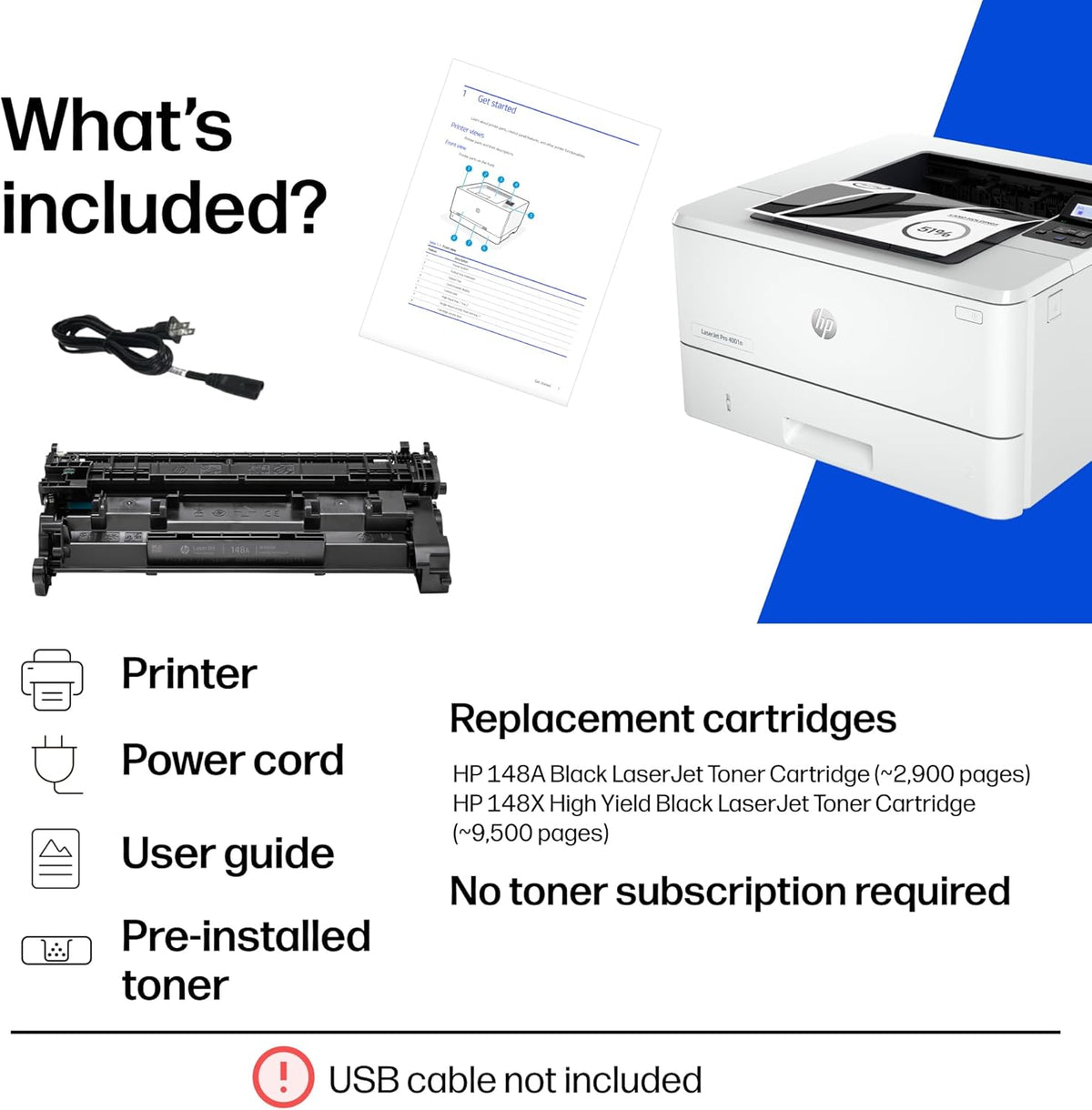 HP LaserJet Pro 4001n Black & White Printer, Print, Fast speeds, Easy Setup, Mobile Printing, Advanced Security, USB, Ethernet Connection, Best-for-Office