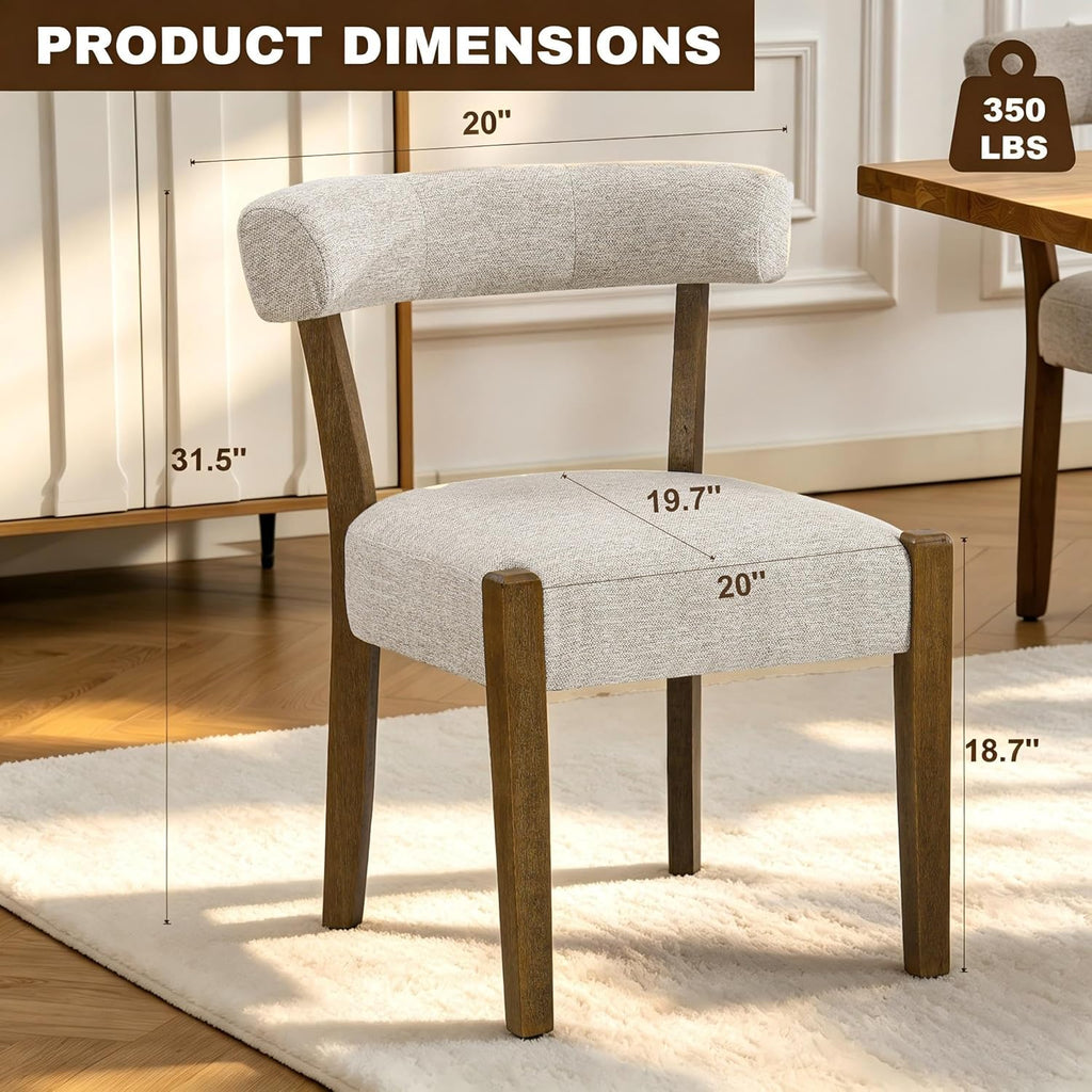 RNKSFX Modern Dining Chairs Set of 8, Walnut Upholstered Kitchen & Dining Room Chairs, Mid Century Modern Wooden Dining Chairs Oversized Sturdy Rounded Chairs Curved Back, Beige Fabric