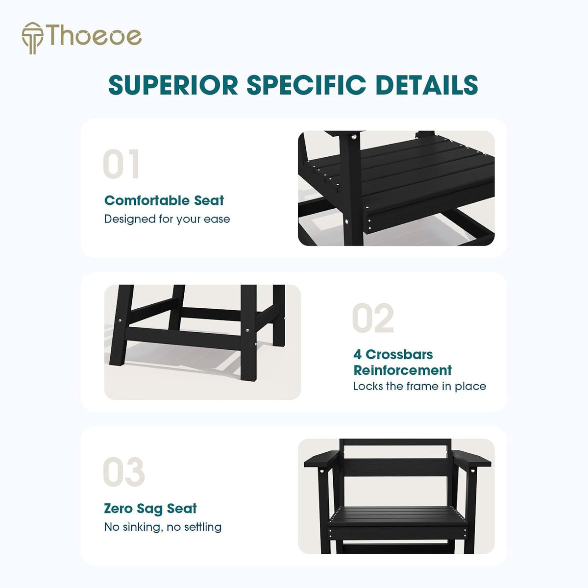 THOEOE 7 Piece Outdoor Dining Set, Patio Dining Table and 6 Chairs, All-Aluminum Frame, All-Weather HDPE Outdoor Furniture with Umbrella Hole for Garden, Lawn, Poolside, Black