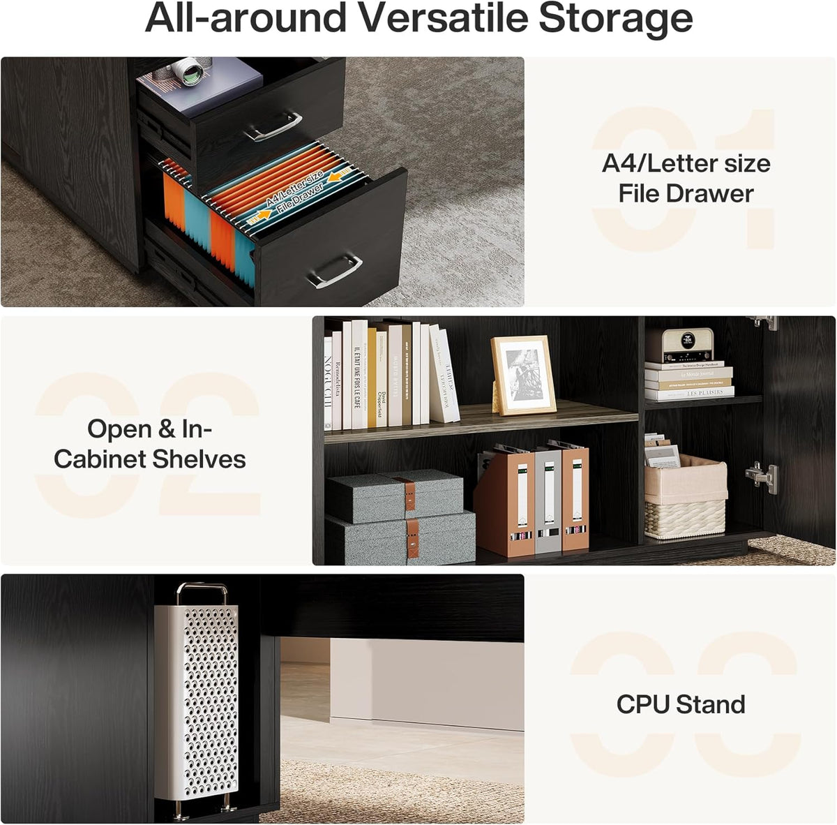 Tribesigns 85.8-Inch L-Shaped Executive Office Desk with File Drawers & Storage Cabinet, Professional Corner Computer Desk Extra Large Business Workstation with Adjustable Shelves (Gray&Black)