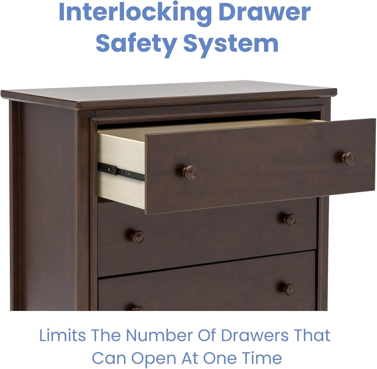 Delta Children Perry 3 Drawer Dresser with Changing Top and Interlocking Drawers, Walnut Espresso