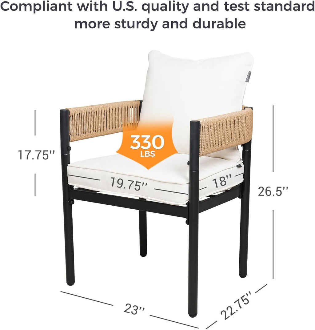 Grand patio Outdoor Dining Chairs Set of 4, 4 Pieces Patio Dining Chairs, Metal Woven Wicker Fixed Patio Chairs with Light Beige Cushions for Backyard, Deck, Garden, Porch, Lawn and Poolside (Natural)