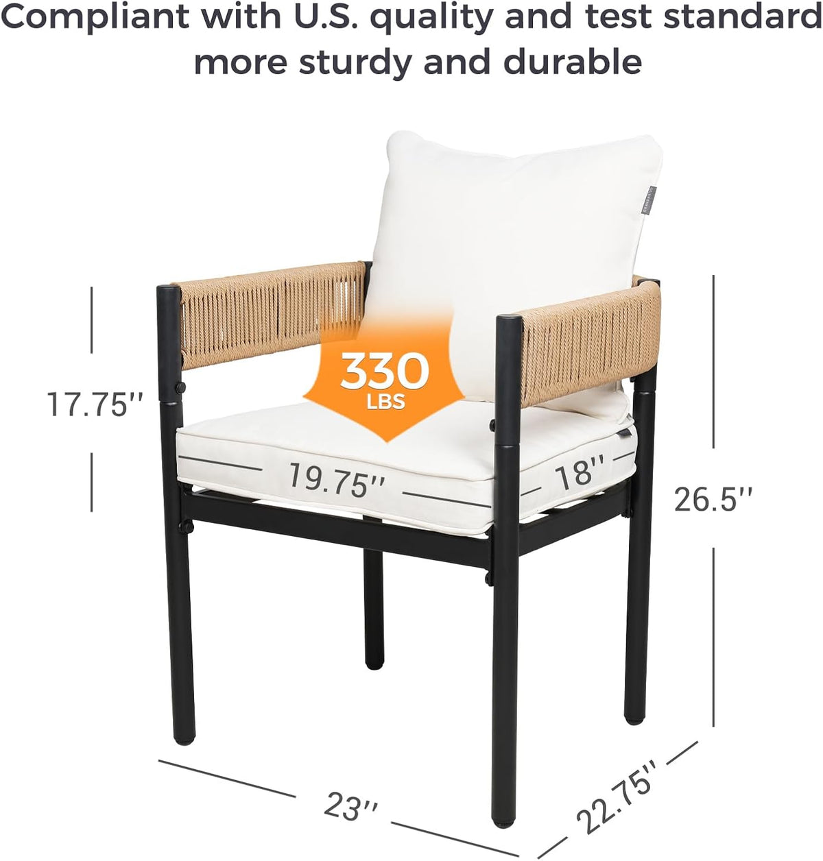 Grand patio Outdoor Dining Chairs Set of 4, 4 Pieces Patio Dining Chairs, Metal Woven Wicker Fixed Patio Chairs with Light Beige Cushions for Backyard, Deck, Garden, Porch, Lawn and Poolside (Natural)