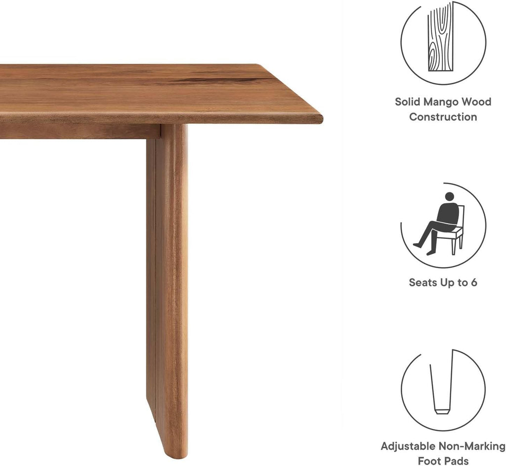 Modway Amistad 60" Solid Wood Modern Farmhouse Rectangular Dining Table in Walnut