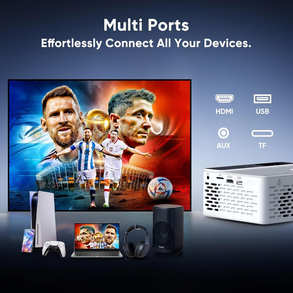 TMY Native 1080P Smart projector with WiFi and Bluetooth, Compatible with Netflix/Prime Video/YouTube, for Smartphone/TV Stick/HDMI/USB, indoor & outdoor use, Camping, Gaming