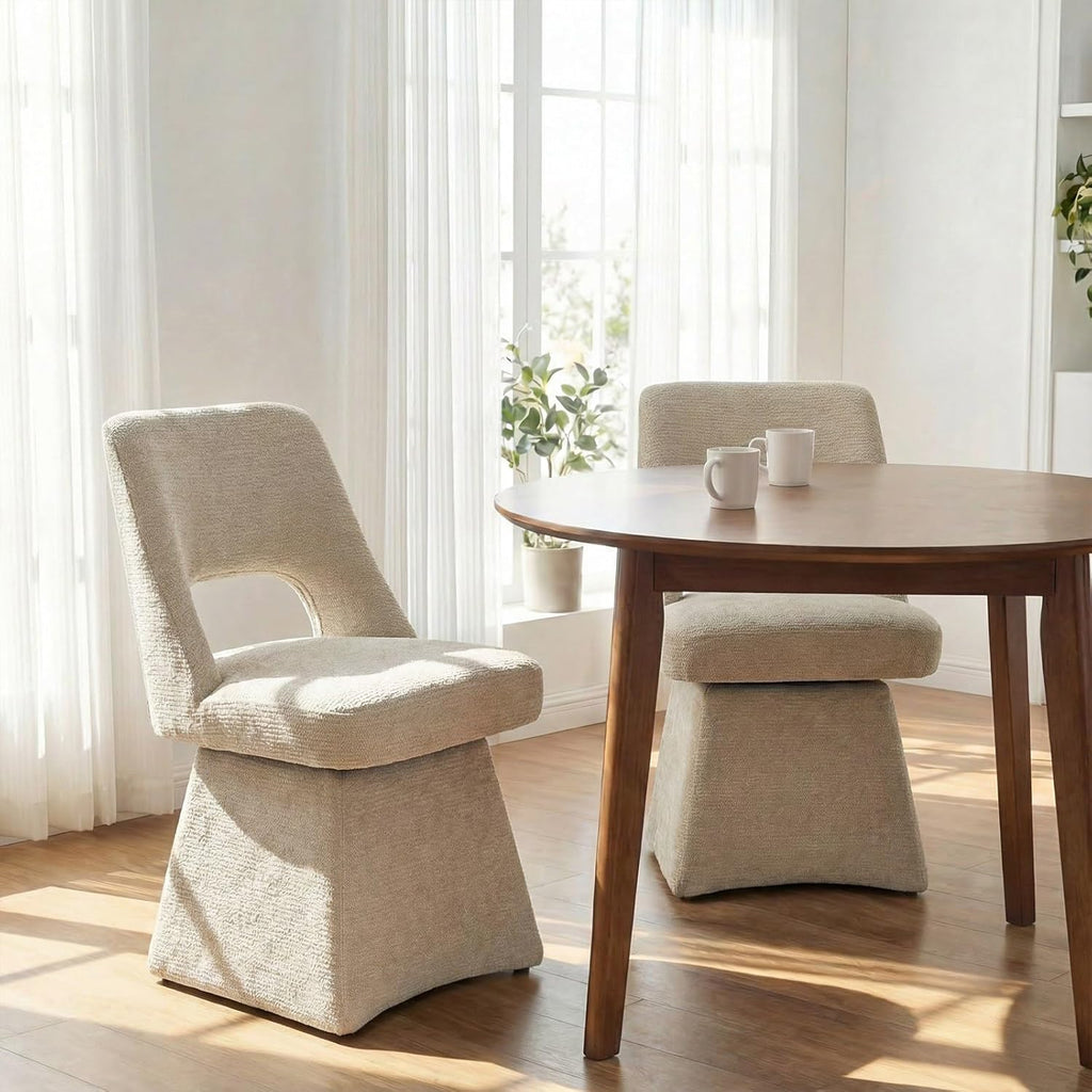 VKNOW Upholstered Swivel Dining Chairs Set of 4, Modern Dining Room Chairs with Open Back, Chenille Fabric Kitchen Chairs for Dining Room, Living Room, Bedroom, Vanity, Khaki